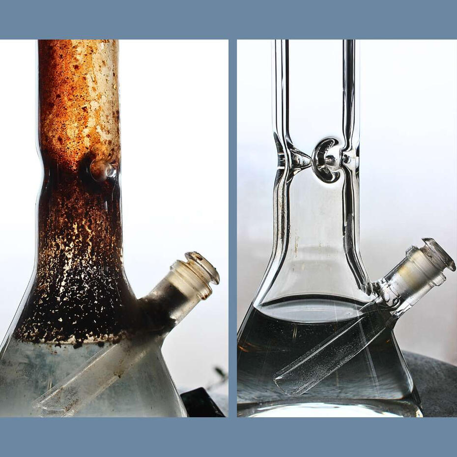 99% isopropyl alcohol and salt (for abrasion) worked well to clean tar out of this bong