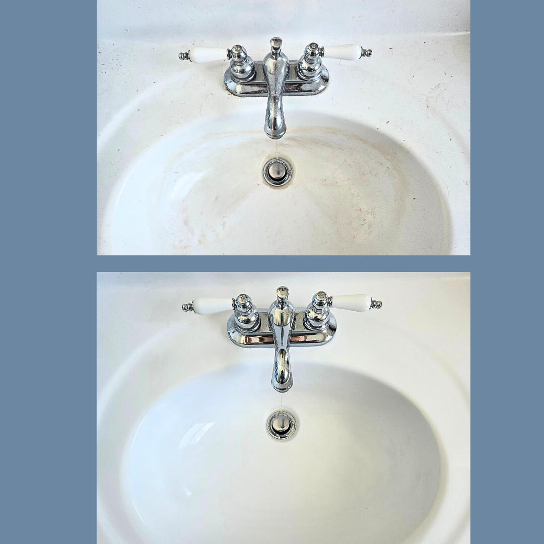 Limescale build up on a bathroom sink